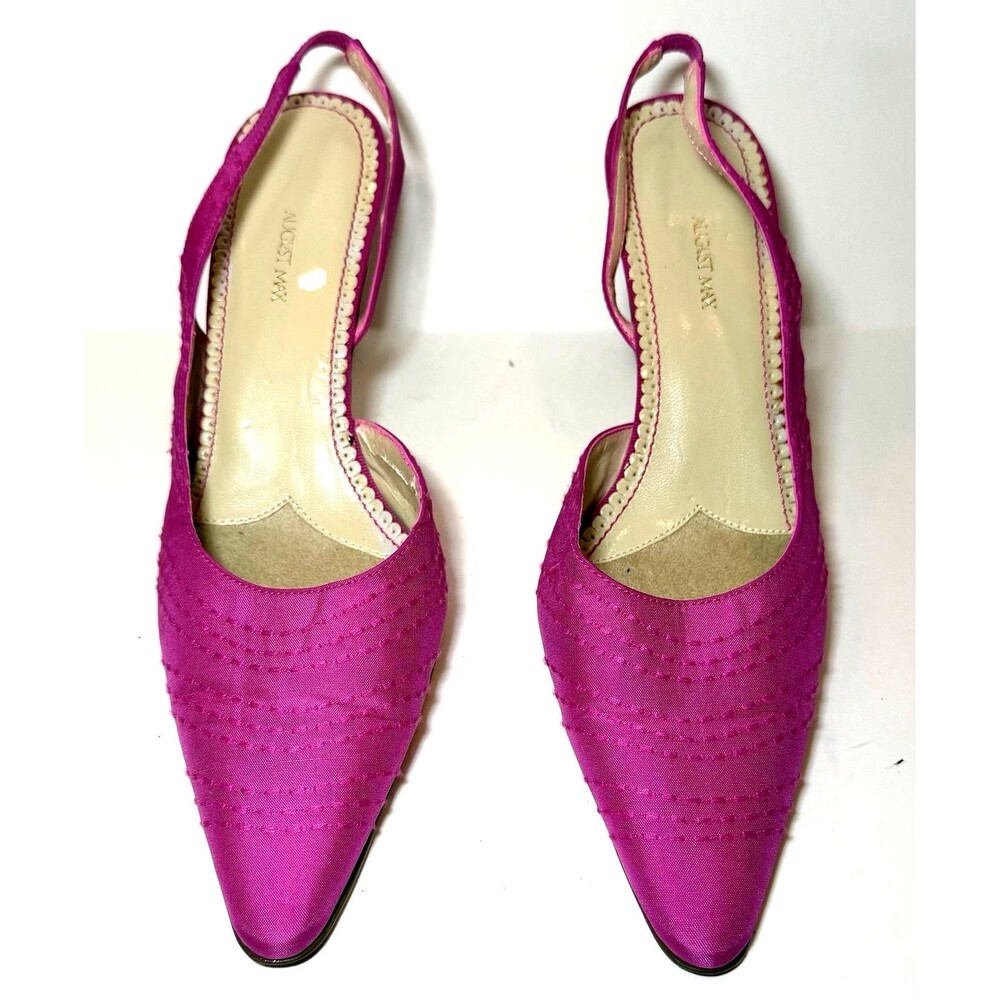 August Maxx Women’s 8M Hot Pink Satin Pointed Toe Slingback Heels Pumps - Picture 3 of 6